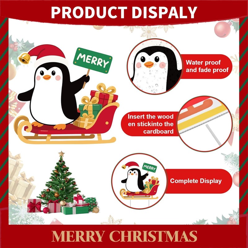 PhyLence 10-Piece Christmas Penguin Yard Signs with Stakes Decorations – 10 Assorted Designs 12 Inches Large Holiday Penguin Signs for Outdoor Garden and Lawn Winter Party Favor - Image 3